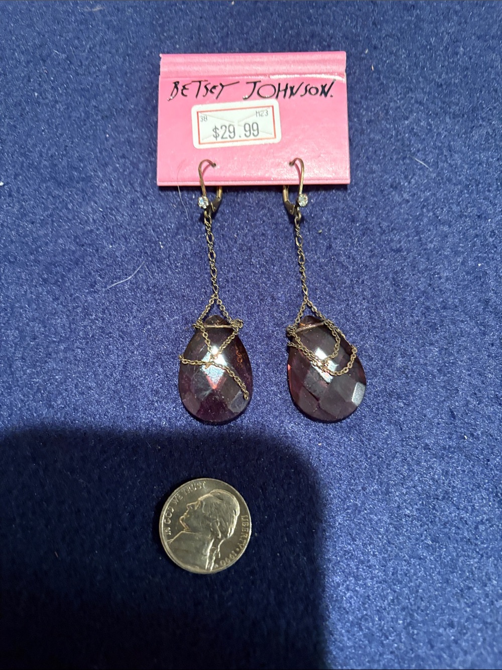 Betsey Johnson Purple Teardrop Chain Dangle Earrings
